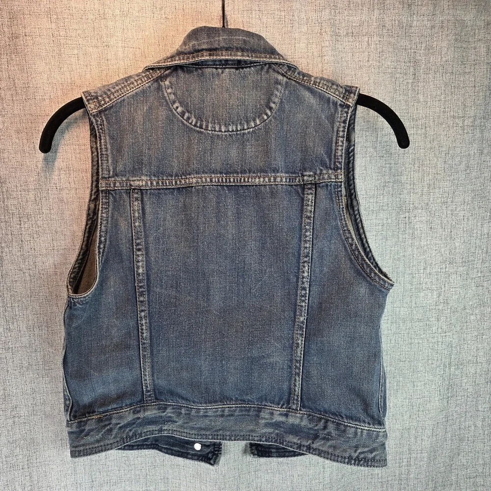Denim Vest Express Women Small Grunge Punk‎ Y2K Denim Cropped Distressed Rock